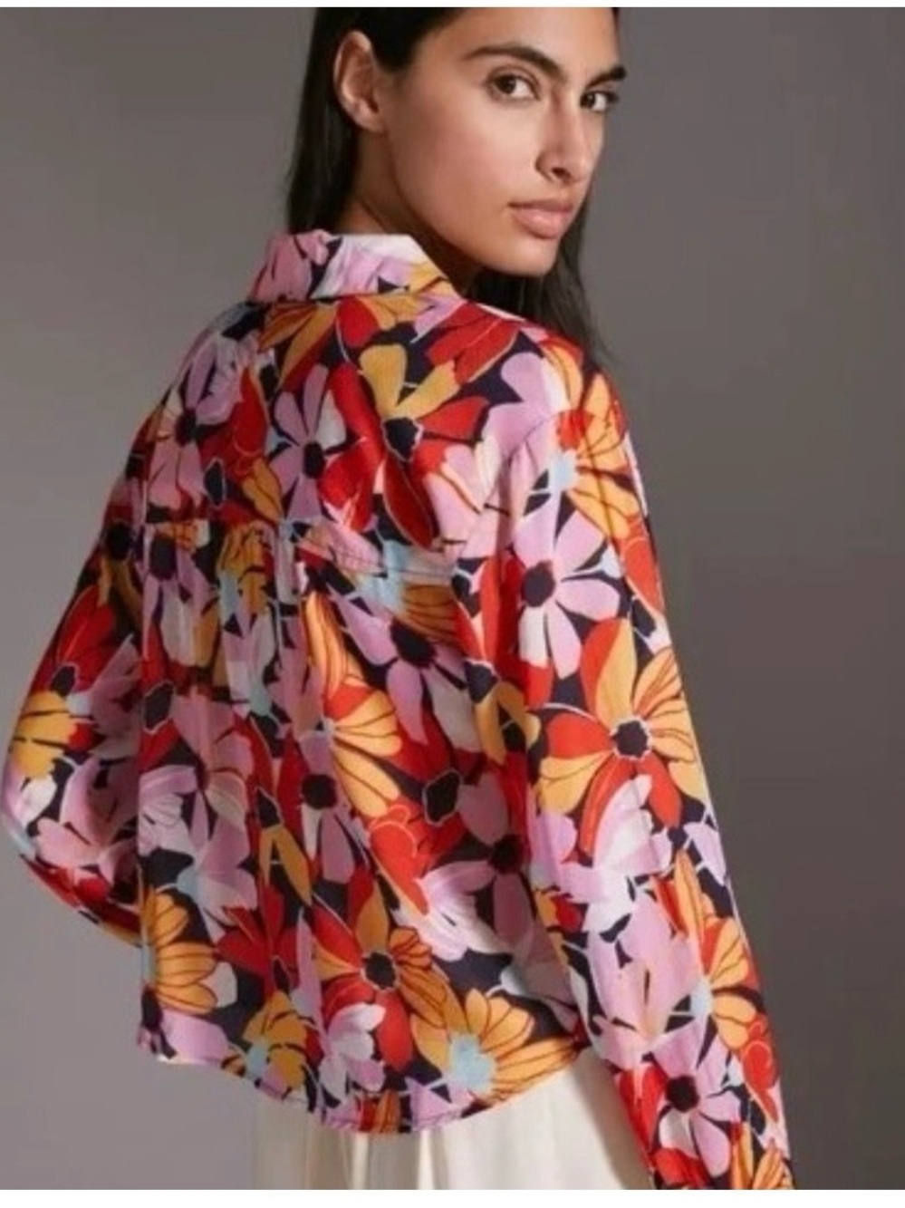 Anthropologie Maeve Floral Cropped Button-Down Shirt - Picture 4 of 14